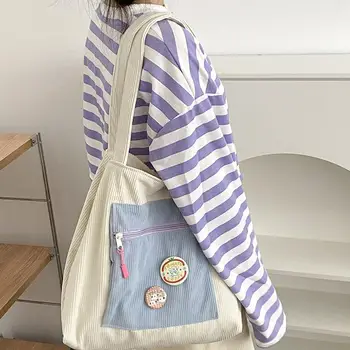 Вельветовая сумка Женские сумки 2023 Мода ярких цветов, большие сумки для покупок, студенческие книги, сумки из хлопчатобумажной ткани, сумка-тоут для девочек