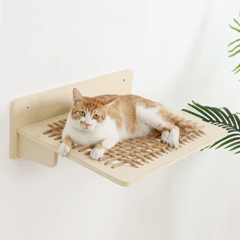 Кровать для кошки, Настенный гамак для крупных кошек или кошечек, деревянные и сизалевые веревки, настенные полки и насесты, мебель для прыжков