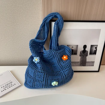 Женская сумка через плечо, роскошная дизайнерская вязаная сумка-тоут большой емкости, модная простая женская сумка для поездок в офис