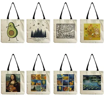 Классическая картина маслом, сумки с цветочным рисунком, креативный принт Ван Гога, женская сумка через плечо, вместительная дорожная сумка для покупок, Эко многоразового использования