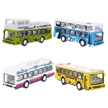 4 шт. Модель автобуса, детские игрушки, имитация Подарка на День рождения, маленький автомобиль из сплава для мальчиков
