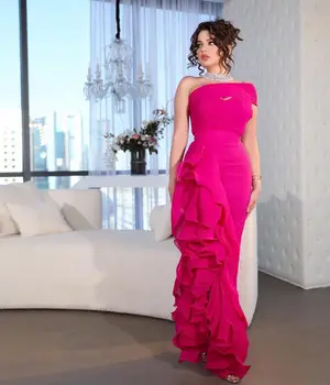 Платья для выпускного вечера в Саудовской Аравии на одно плечо 2023, новые шифоновые оборки, Русалка, сексуальное вечернее платье для официальных мероприятий, вечернее платье
