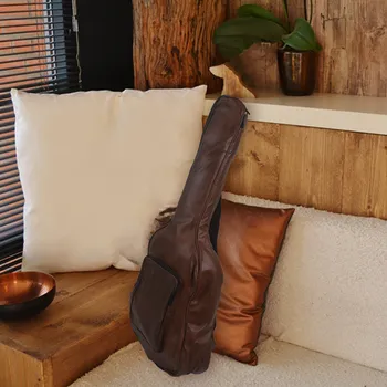 40-дюймовый 41-дюймовый водонепроницаемый рюкзак для гитары из искусственной кожи, утолщенный мягкий чехол для гитары, концертная сумка для 40/41 дюймов коричневого цвета