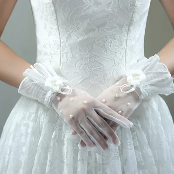 Свадебные кружевные перчатки для новобрачных белый красный новое свадебное короткое длинное свадебное платье атласные перчатки с отверстиями свадебные аксессуары перчатки для платья