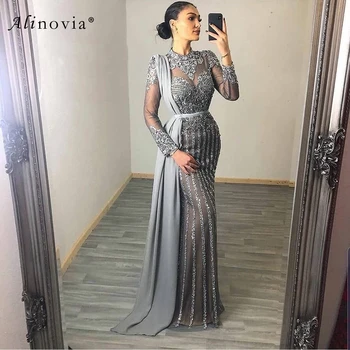 Вечернее платье Alinovia Muslim Mermaid Diamond для женщин 2023, длинные рукава со съемной юбкой, вечерние платья для выпускного вечера и свадебной вечеринки
