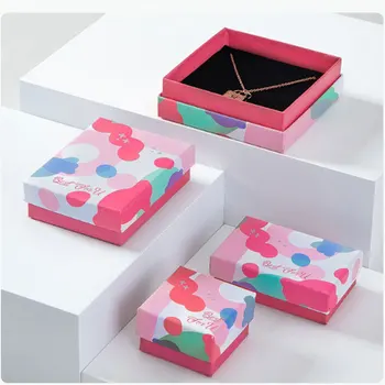 24 шт./лот, темно-розовые украшения с конфетным узором, высококачественная бумажная коробка для браслета, ожерелья, кольца, сережек, кулона, упаковочные чехлы