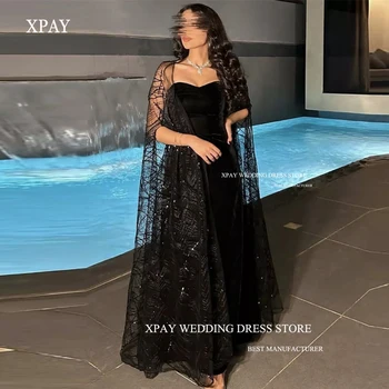 XPAY Саудовско-арабские женские вечерние платья из черного велюра С блестящим жакетом, Длинные рукава Длиной до щиколоток, вечерние платья для выпускного вечера