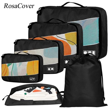 Набор органайзеров для хранения сжатых упаковочных кубиков 6ШТ С сумкой для обуви, сеткой для визуального багажа, портативной легкой сумкой для чемодана