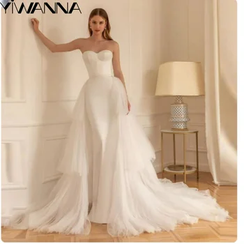 Сексуальное свадебное платье с открытой спиной, Изящный Атласный Длинный халат невесты, Романтичное свадебное платье с вырезом в виде сердечка, Robe De Mariée