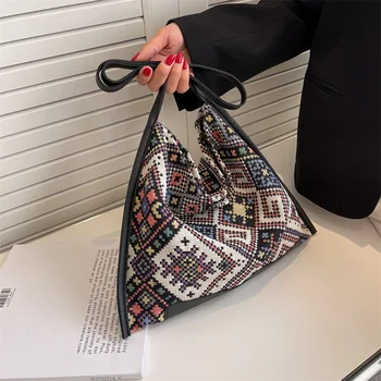 Холщовая сумка через плечо в этническом стиле, женская модная сумка большой емкости, ретро сумка для покупок для отдыха и путешествий, сумки-тоут для женщин