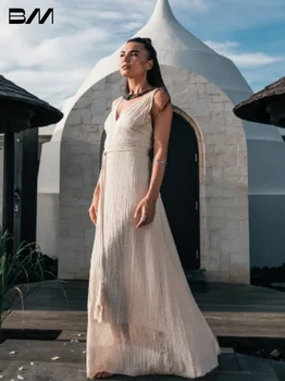 Богемное свадебное платье с глубоким V-образным вырезом, Романтический халат невесты трапециевидной формы, современные платья невесты длиной до пола, Vestidos De Novia
