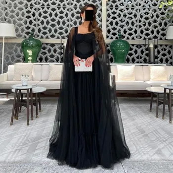 Fashionvane Саудовская Аравия Черные платья для выпускного вечера с развевающимися рукавами и открытыми плечами, вечерние платья для особых случаев на шнуровке сзади