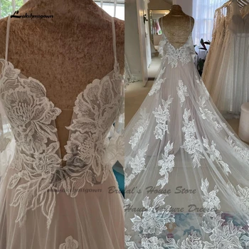 Lakshmigown Fairy Богемные Свадебные Платья Для Женщин 2023 Sukienki Гражданское Кружево Шампанское Свадебные Пляжные Платья Без Спинки