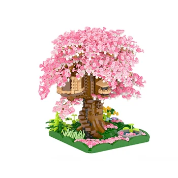 Мини-Домик на дереве Сакура, строительный блок, вид на улицу, модель цветущей сакуры, Строительные блоки, Игрушки для детей, Кирпичное строительство