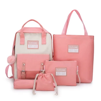 Наборы из 5 предметов, холщовые школьные сумки для девочек-подростков, женский Новый модный женский рюкзак, нейлоновый женский рюкзак, детская студенческая сумка через плечо