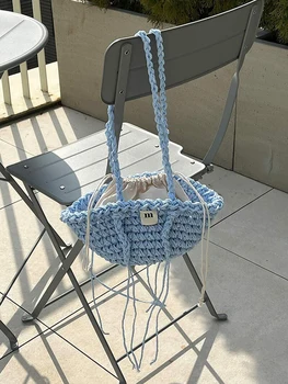 Новая Леди Вяжет Удобную тканую вязаную сумку, сумки, Модные простые женские сумки-тотализаторы, сумка для вязания крючком, Женские сумки для девочек