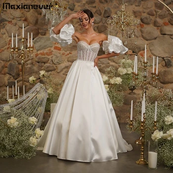Maxianeve Винтажное лоскутное милое сексуальное свадебное платье трапециевидной формы с открытой спиной, романтическое свадебное платье со шлейфом свадебное платье
