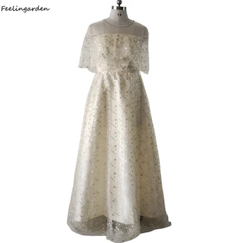 Вечернее платье Feelingarden с короткими рукавами, цвета шампанского, с круглым вырезом, длиной до пола, трапециевидной формы, женские вечерние платья больших размеров A2514