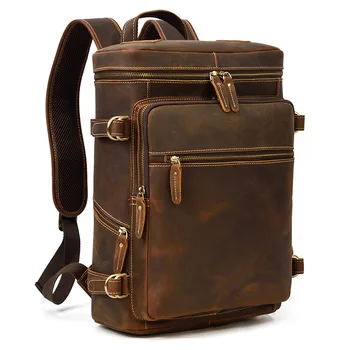 Винтажный мужской рюкзак из натуральной кожи, большая вместительная сумка Crazy Horse, кожаные мужские 14-дюймовые рюкзаки для ноутбука, дорожные рюкзаки