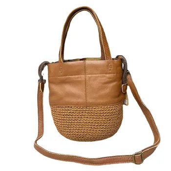 Винтажная женская сумка из натуральной кожи коричневого цвета, черного кофе, сумки-мессенджеры через плечо, женская сумка ручной работы, Плетение из пеньковой веревки M2007