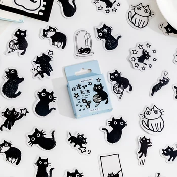 45шт декоративных наклеек Kawaii Little Black Cat в штучной упаковке, этикетка для скрапбукинга, канцелярские принадлежности для дневника