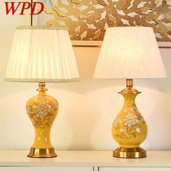 Современная настольная лампа из желтой керамики WPD, светодиодная китайская креативная настольная лампа, модный светильник для дома, гостиной, прикроватной тумбочки в спальне