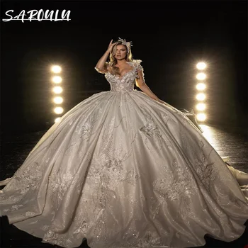 Роскошное свадебное платье с 3D цветочными аппликациями, Элегантное свадебное платье с глубоким V-образным вырезом, Романтическое Vestidos De Novia