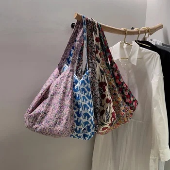 Сумки для женщин 2023 Новая хлопковая сумка через плечо с цветочным рисунком, большая вместительная хозяйственная сумка с принтом, женская модная повседневная открытая сумочка