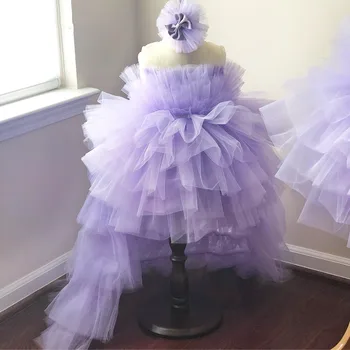 Фиолетовые платья для девочек-цветочниц, Пышный тюль, Каскадное Пышное платье для вечеринки в честь Дня рождения, платье принцессы с аппликацией, Платья для Первого Святого Причастия