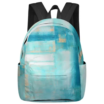 Абстрактная картина маслом, геометрический бирюзовый цвет, Женские Мужские рюкзаки, водонепроницаемый школьный рюкзак для студентов, сумки для ноутбуков для мальчиков и девочек, Mochila
