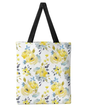 Акварельные Яркие летние желто-синие цветы, Женская сумка для покупок, женские сумки через плечо, студенческие сумки