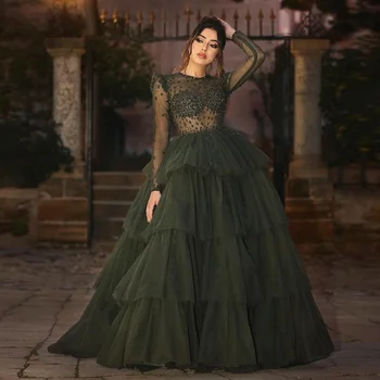 15661 # Роскошное Оливково-зеленое Многоуровневое кружевное свадебное платье с бисером для женщин, бальное платье для выпускного вечера, сшитое на заказ