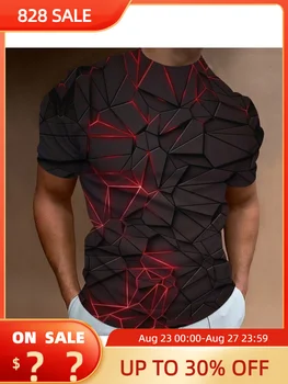 Мужская футболка с геометрическими линиями, повседневные футболки с 3D-принтом, Летние Свободные пуловеры с круглым вырезом, крутые топы, уличная толстовка с модой
