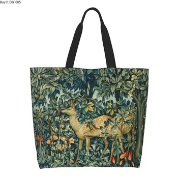 Олени Уильяма Морриса и птицы в лесу Сумки для покупок из бакалеи, холщовая сумка-тоут для покупок, сумка через плечо, Большая вместительная сумка