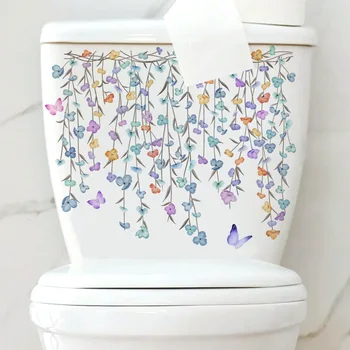 Самоклеящаяся наклейка на стену, растение, цветок, бабочка, туалет, ванная комната, украшение для дома