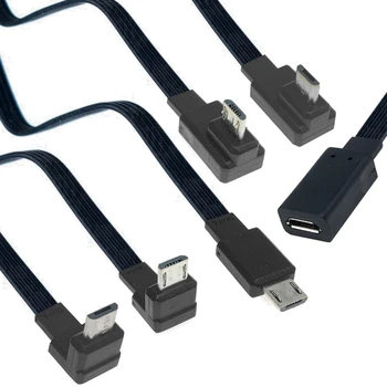 Micro USB 2.0 5Pin от мужчины к женщине, удлинитель от M до F, адаптер с длинным штекером под углом 90 ° влево и вправо, 5-100 см