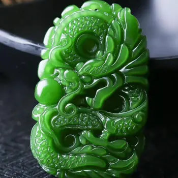 Ожерелье с натуральным зеленым нефритовым драконом, Модный Амулет на удачу ручной работы, горячий