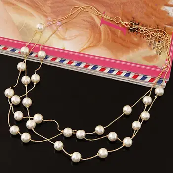 Набор украшений из искусственного жемчуга Потрясающий женский ювелирный набор, многослойное ожерелье, браслет, серьги с искусственным жемчугом для шеи