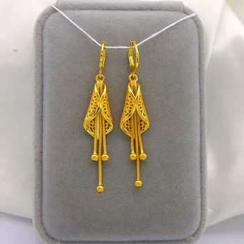 Вьетнамские серьги из твердого золота, женский золотой цвет, высококачественные и элегантные позолоченные кисточки, длинные преувеличенные украшения для ушей