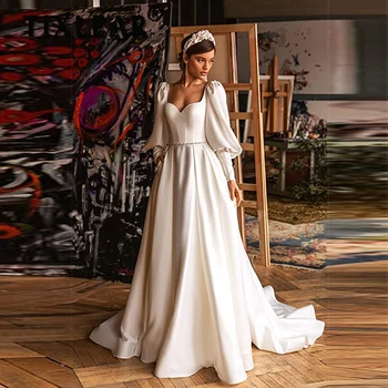 Свадебное платье TIXLEAR Fairy с открытой спиной 2023, Атласное Элегантное Свадебное платье с пайетками в виде сердечка, Пышные рукава, Vestidos De Novia на молнии
