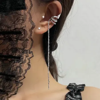 Простые женские серьги с кисточками на цепочке в готическом стиле, длинные висячие зажимы для ушей, вечерние цепочки, модные украшения для ушей в готическом стиле