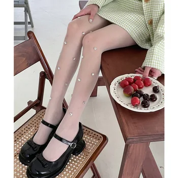 Шелковые носки ручной работы со стразами SP & CITY White Love Уникальный дизайн, Тонкие женские сексуальные колготки Y2K, Черные длинные носки, Модные колготки