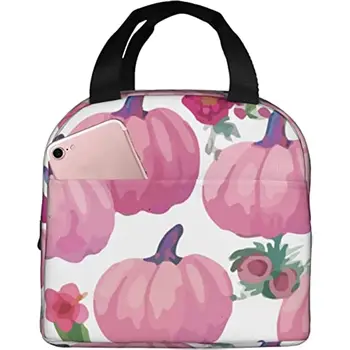 Многоразовая сумка для ланча Розовые Тыквы, Изолированная сумка для Ланча на День Благодарения, Прочный Ланч-бокс-холодильник