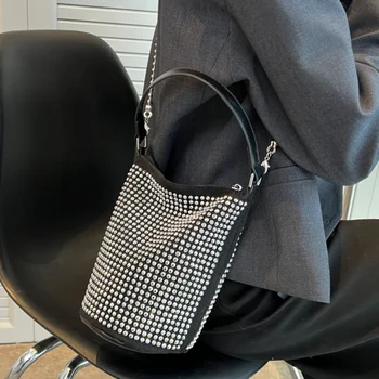 2023 Роскошная сумка-корзина с бриллиантами, дизайнерская брендовая женская сумка, женская сумка через плечо со стразами, сумочка-ведро для вечерней вечеринки