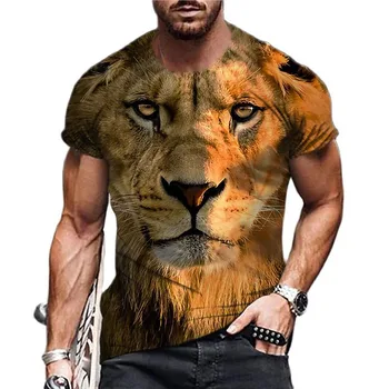 Новая модная летняя футболка с круглым вырезом и изображением льва большого размера