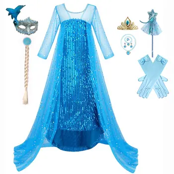 Костюм принцессы Эльзы Снежной королевы на Хэллоуин, белое платье для девочек, сетчатое бальное платье с блестками, карнавальный костюм Disfraz для детей, косплей