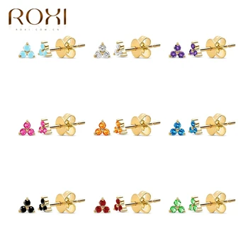 ROXI, разноцветные кристаллы, серьги-гвоздики с клевером для женщин, Пирсинг для девочек, Свадебные серьги, Необычные подвески из стерлингового серебра 925 пробы.