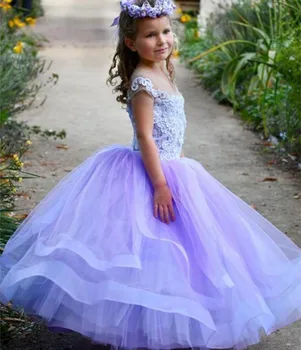 Платья с цветочным узором для девочек, аппликация из пушистого тюля для свадеб, красивое платье для Первого причастия, нарядное платье для маленькой девочки