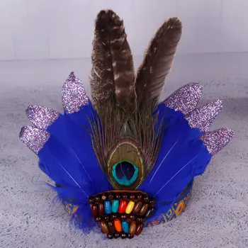 Индийская корона из бисера, повязки из перьев, Праздничный головной убор, Карнавальный головной убор, аксессуары для Хэллоуина
