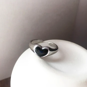 Модное Ретро Любовное кольцо с регулируемым отверстием в форме сердца, Модное Черное Персонализированное кольцо на указательный палец для девочек, женские украшения